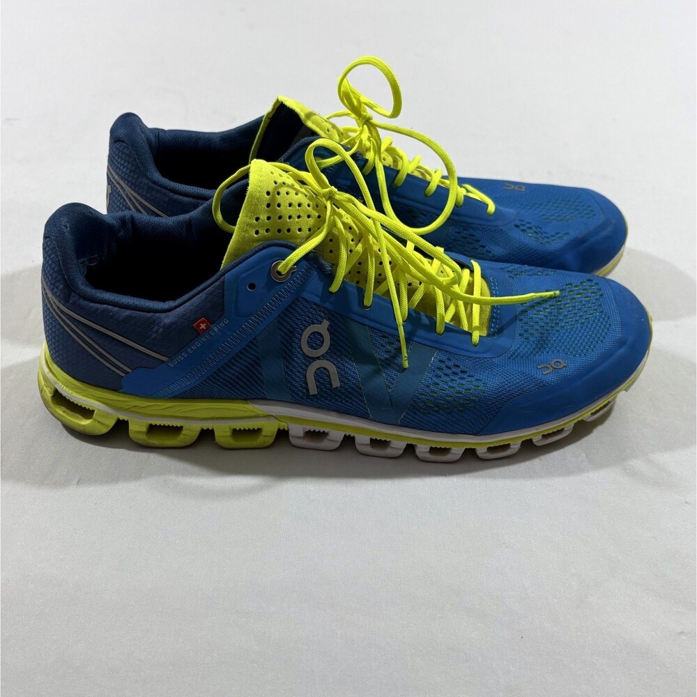 On Cloudflow Mens Shoes Blue Lime Green Running Gym Walking Hike Sneakers 10.5